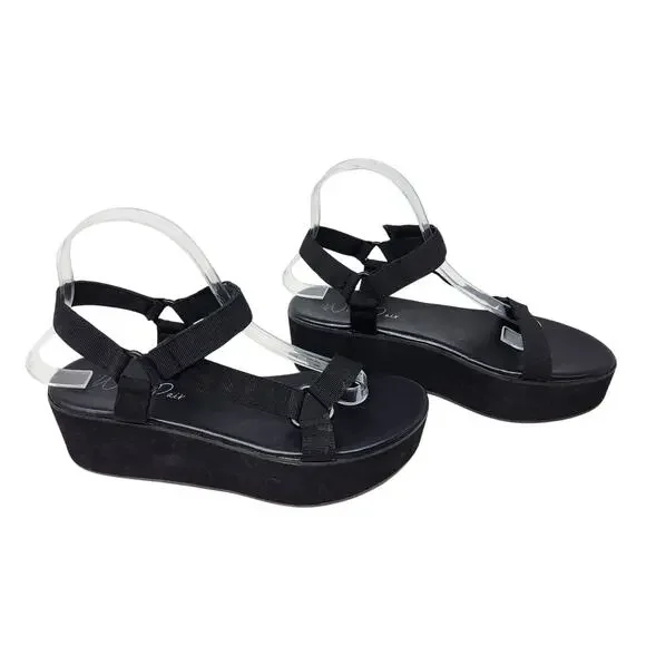 Wild Pair Sawyer Women's Fabric Sporty Slide On Sandals Black Shoe Size 8 - Picture 2 of 7